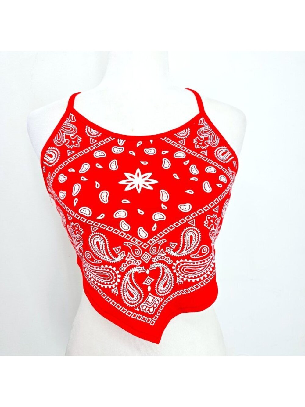 Women's Red White Bandana Scarf Cropped Tank Top Women Size M